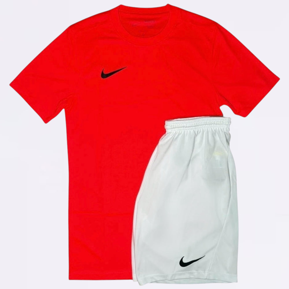 Nike Dri Fit Set - Tee & Shorts - Crimson Red / White