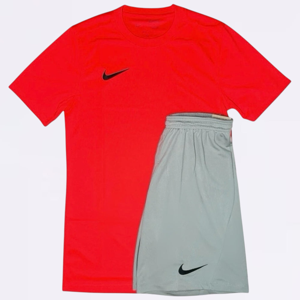 Nike Dri Fit Set - Tee & Shorts - Crimson Red / Grey