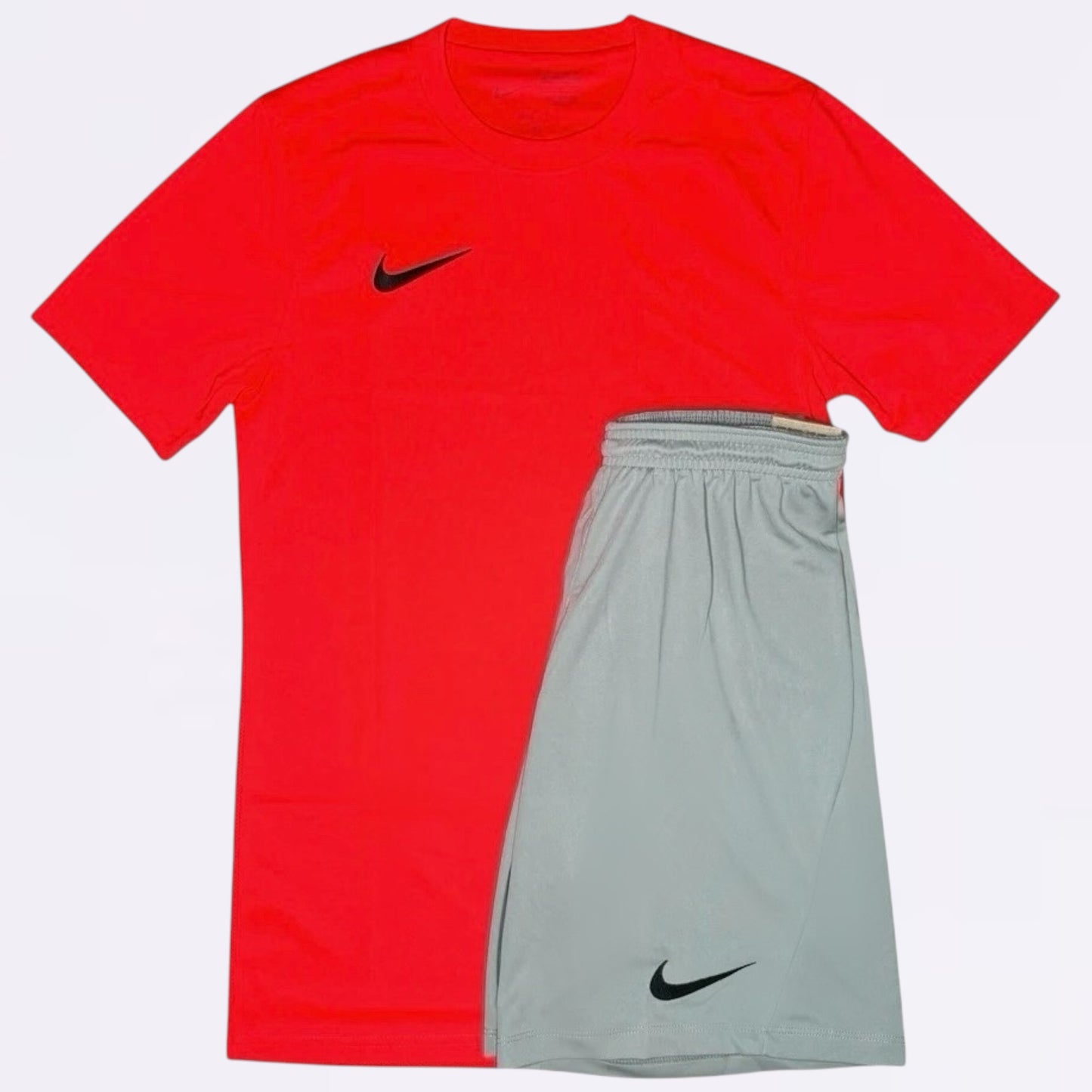 Nike Dri Fit Set - Tee & Shorts - Crimson Red / Grey