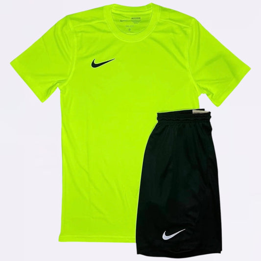 Nike Dri Fit Set - Tee & Shorts - Volt / Black (Junior)