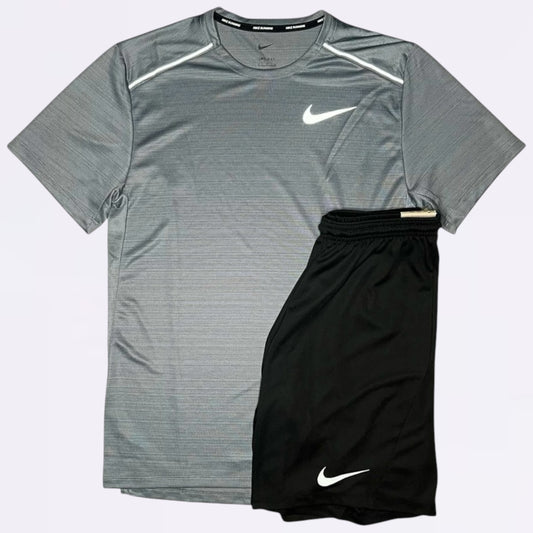 Nike Miler & Dri Fit Set - Tee & Shorts - Stone Grey / Black