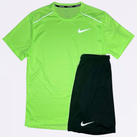 Nike Miler & Dri Fit Set - Tee & Shorts - Ghost Green / Black