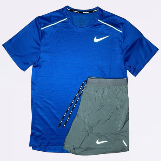 Nike Miler & Flex Stride 2.0 Set - Tee & Shorts - Royal Blue / Smoke Grey