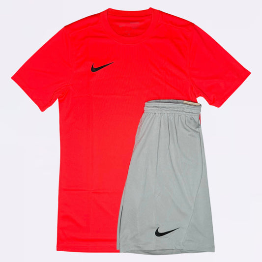 Nike Dri Fit Set - Tee & Shorts - Crimson Red / Grey (Junior)