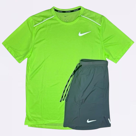 Nike Miler & Flex Stride Set - Tee & Shorts - Ghost Green / Smoke Grey