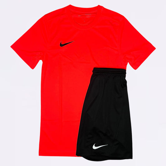 Nike Dri Fit Set - Tee & Shorts - Crimson Red / Black (Junior)