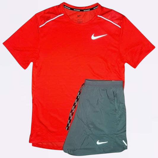 Nike Miler & Flex Stride 2.0 Set - Tee & Shorts - Chile Red / Smoke Grey