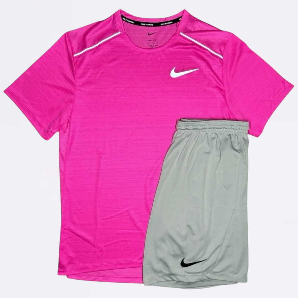 Nike Miler & Dri Fit Set - Tee & Shorts - Pink / Grey