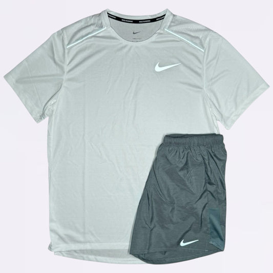 Nike Miler & Challenger Set - Tee & Shorts - White / Grey