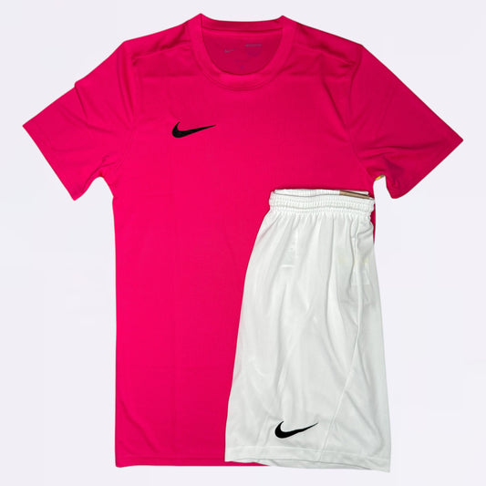 Nike Dri Fit Set - Tee & Shorts - Pink / White (Junior)