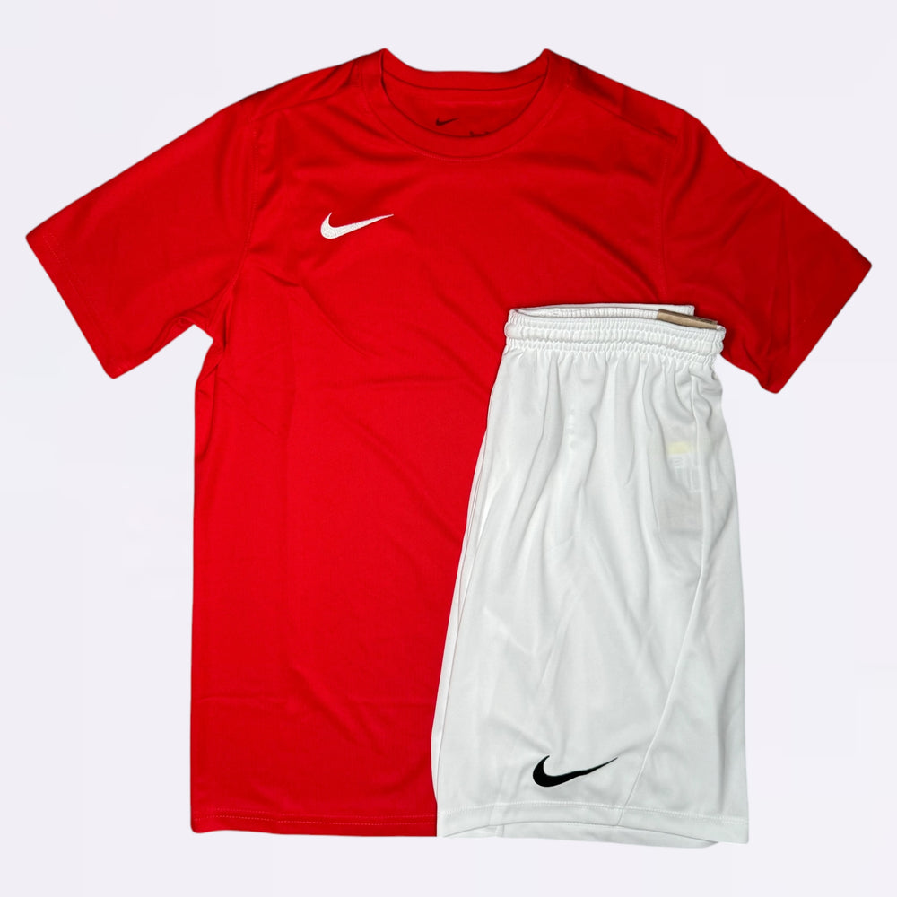 Nike Dri Fit Set - Tee & Shorts - Red / White (Junior)