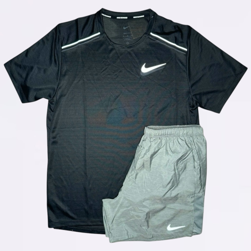 Nike Miler & Challenger Set - Tee & Shorts - Black / Grey