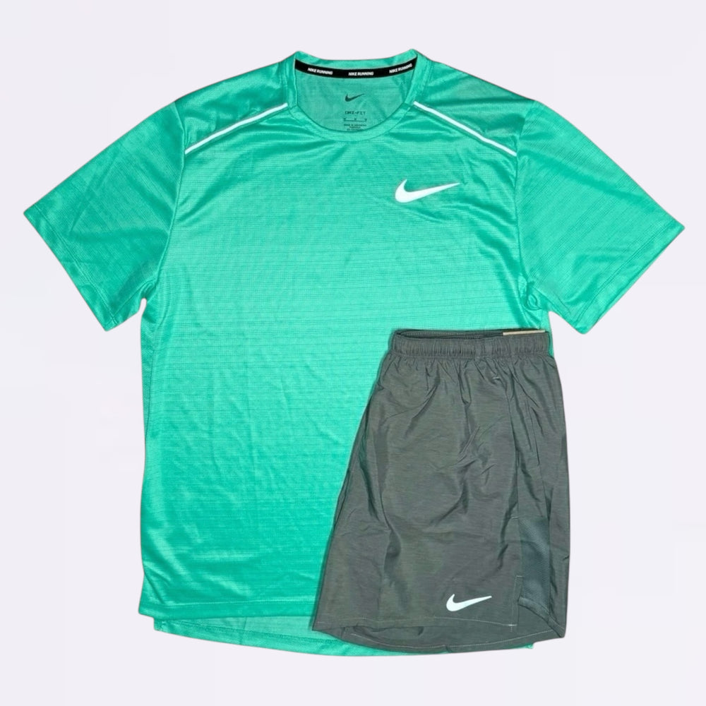Nike Miler & Challenger Set - Tee & Shorts - Light Menta / Grey