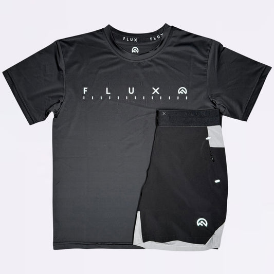 Flux Graphic & Performance Set - Tee & Shorts - Black / Grey (Junior)