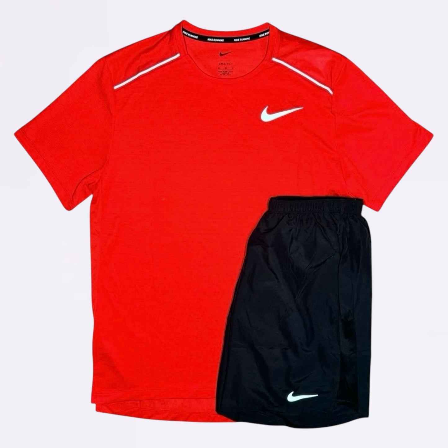 Nike Miler & Challenger Set - Tee & Shorts - Chile Red / Black