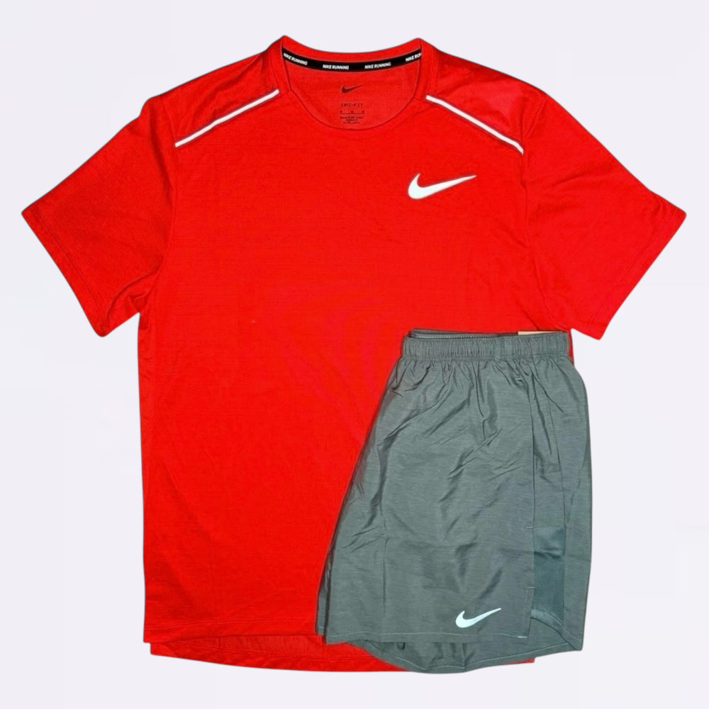 Nike Miler & Challenger Set - Tee & Shorts - Chile Red / Grey