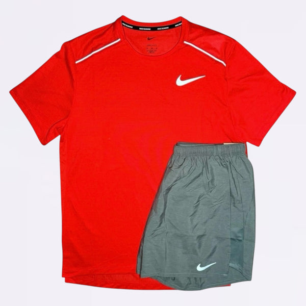 Nike Miler & Challenger Set - Tee & Shorts - Chile Red / Grey