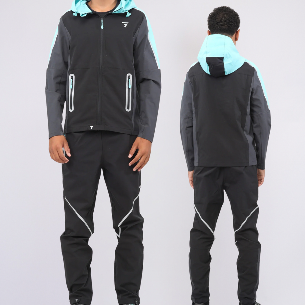 GRIID Reflect Set - Jacket & Bottoms - Black / Aqua (Junior)