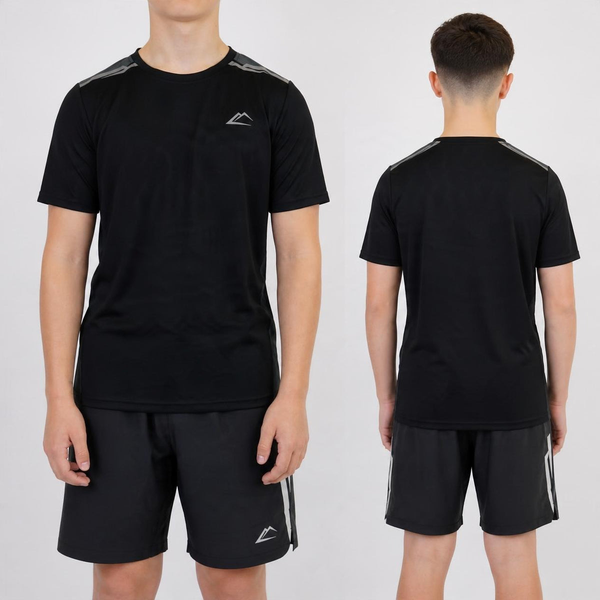 ActiveLine Tempo 3 Piece Shorts Set Black (Junior) - T-shirt and shorts on junior model
